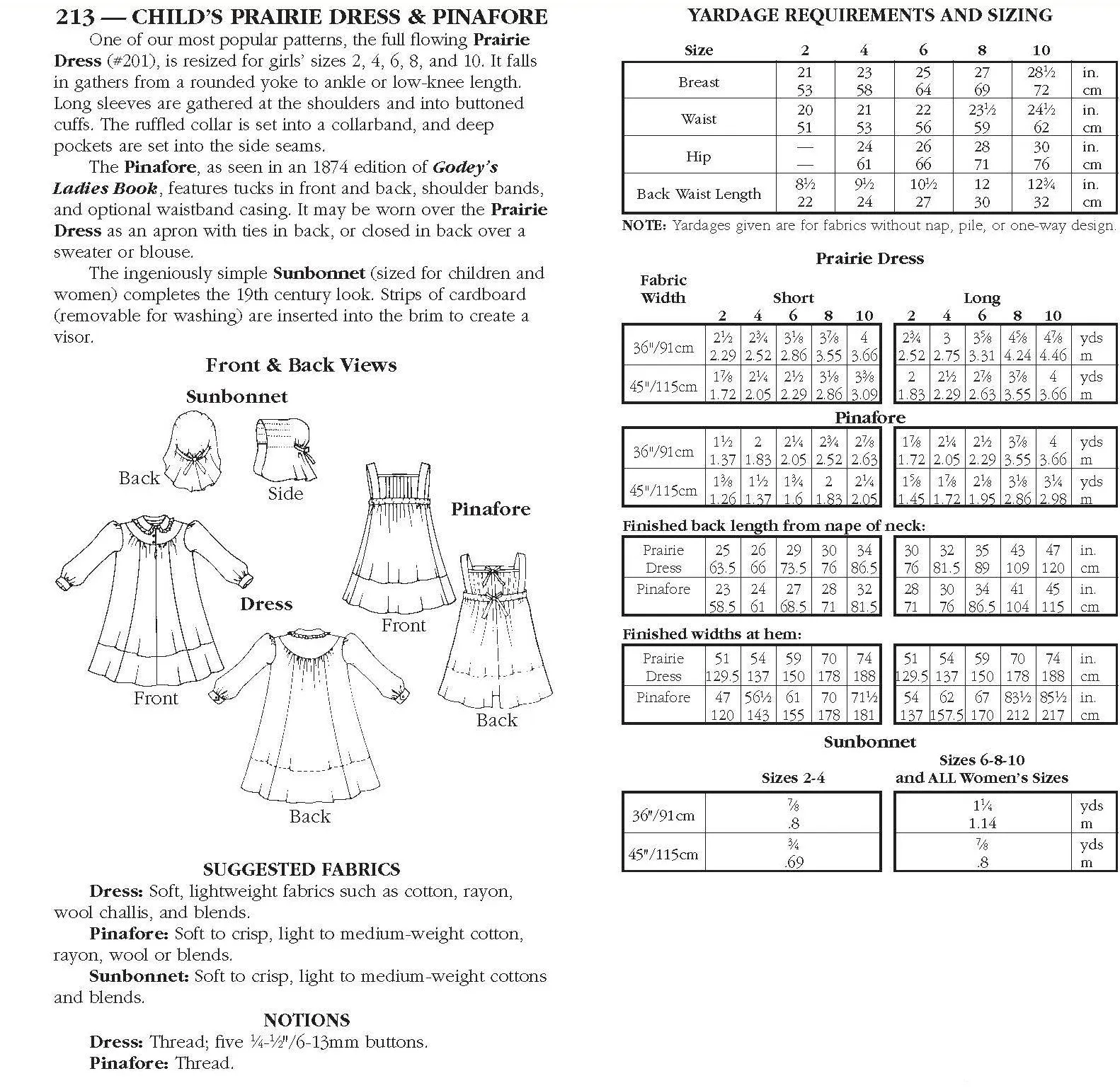 213 Child's Prairie Dress & Pinafore