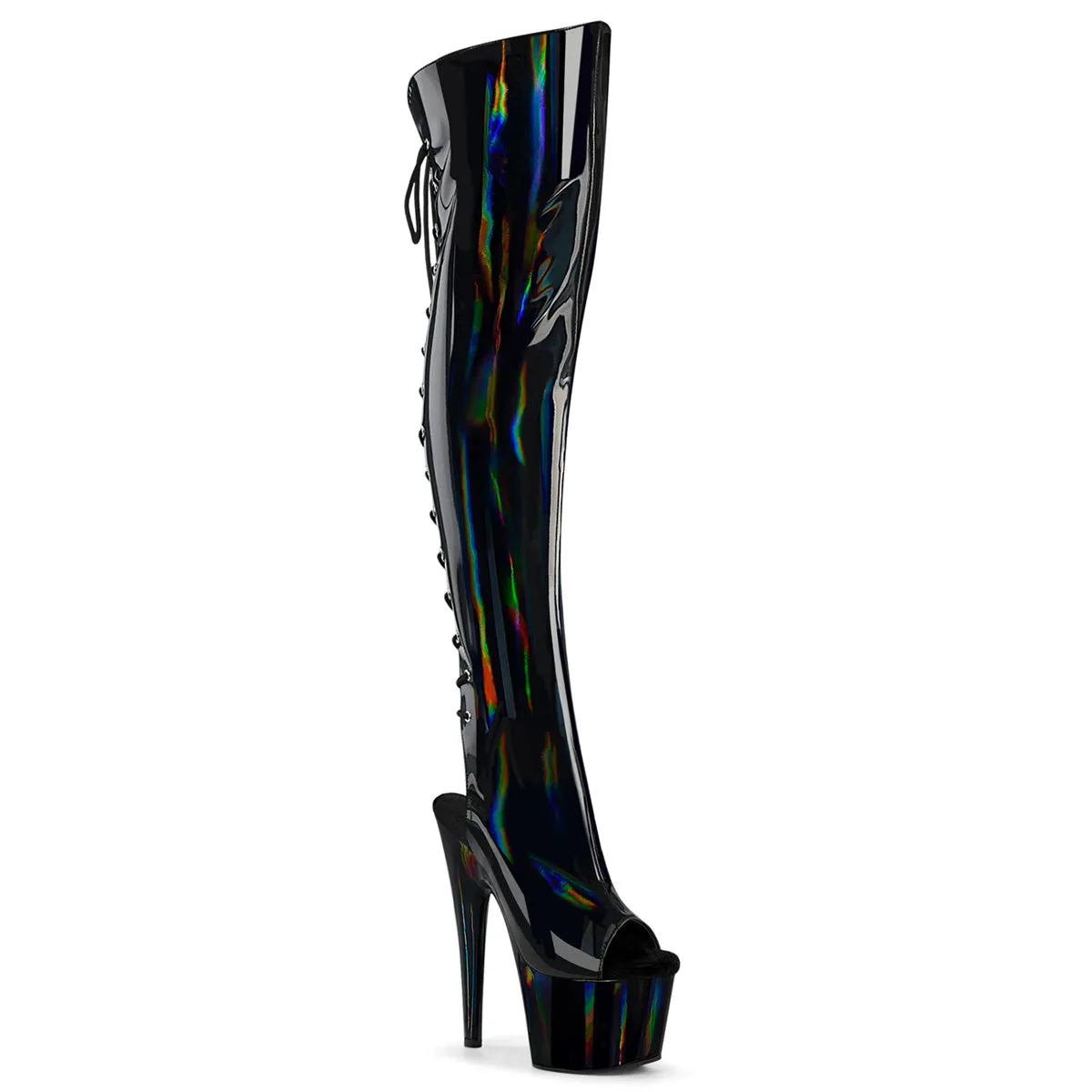 7 Inch Heel ADORE-3019HWR Black Stretch Holo