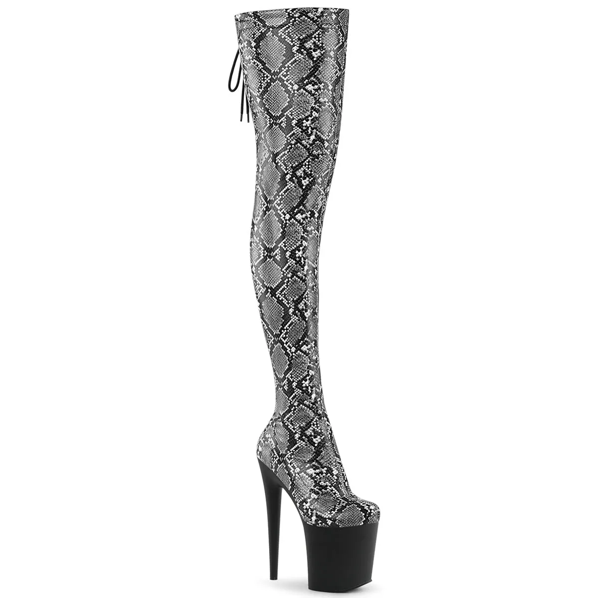 8 Inch Heel FLAMINGO-3008SP-BT Grey Black Snake Print