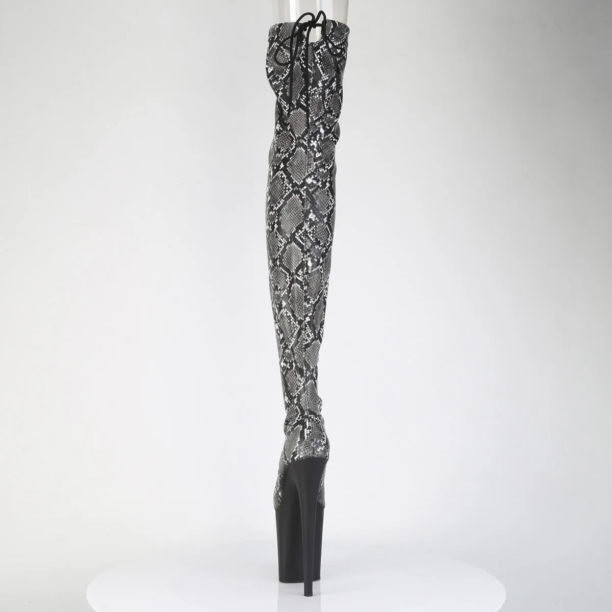 8 Inch Heel FLAMINGO-3008SP-BT Grey Black Snake Print