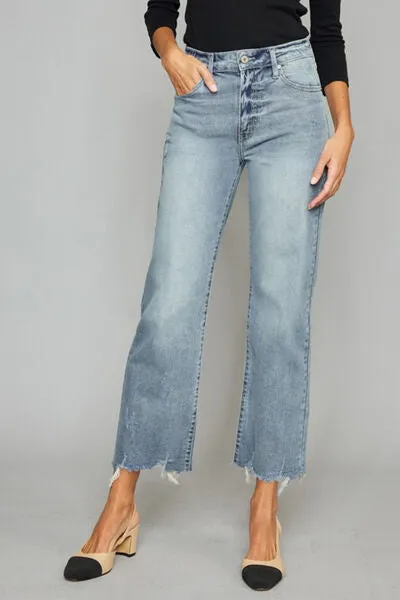 Adelaide Raw Hem Cropped Wide Leg Jeans