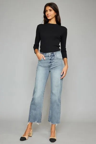 Adelaide Raw Hem Cropped Wide Leg Jeans