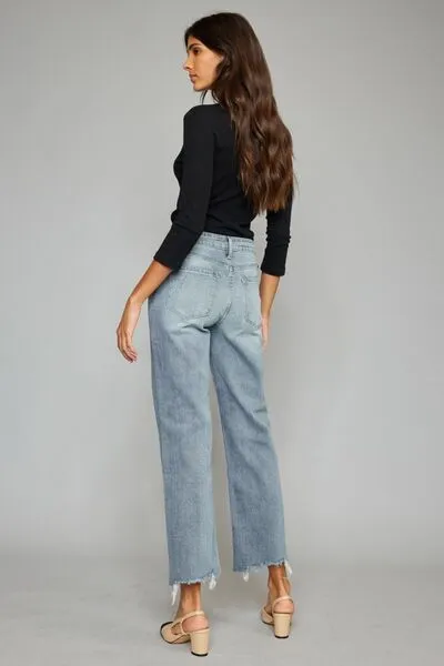 Adelaide Raw Hem Cropped Wide Leg Jeans