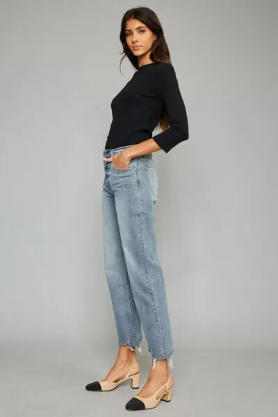 Adelaide Raw Hem Cropped Wide Leg Jeans