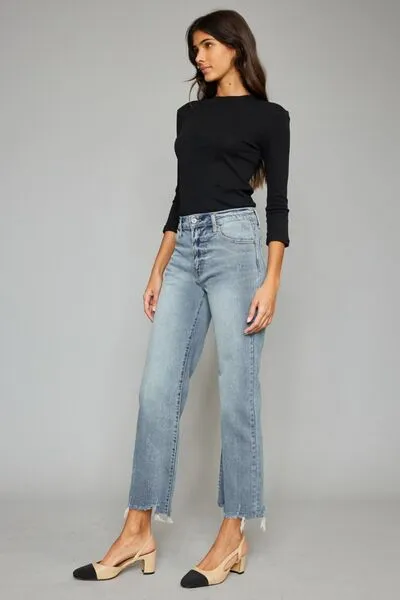 Adelaide Raw Hem Cropped Wide Leg Jeans