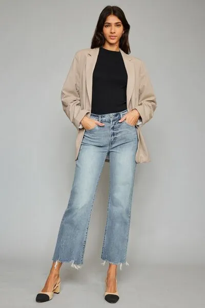 Adelaide Raw Hem Cropped Wide Leg Jeans