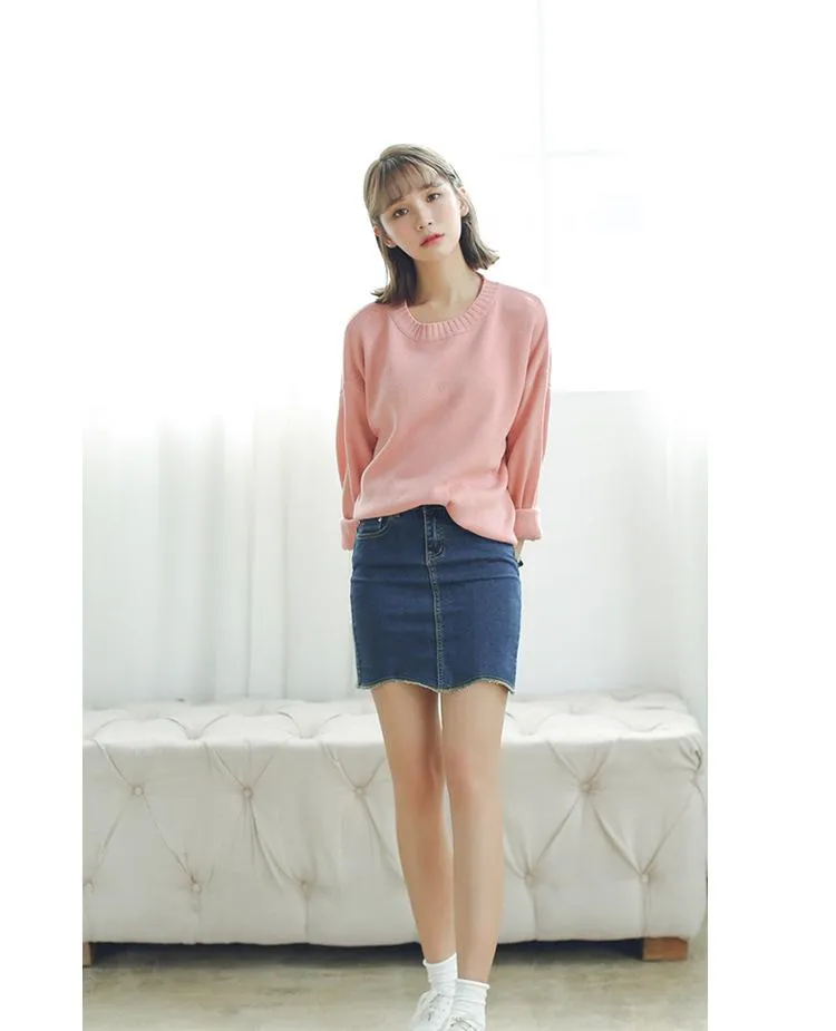 All Match Casual Basic Solid O-neck Long Sleeve Loose Female Sweaters