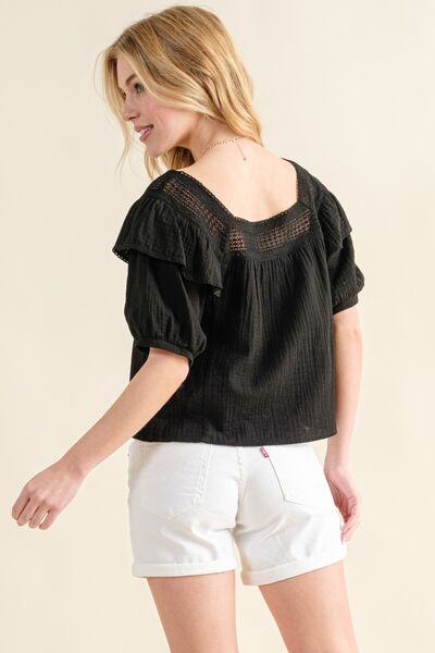 And The Why Square Neck Cotton Gauze Ruffled Blouse