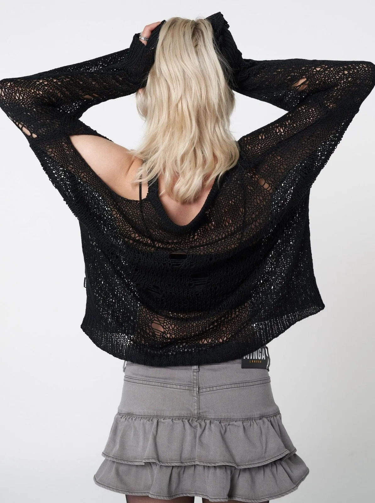 April Distressed Cut Out Net Knit Jumper