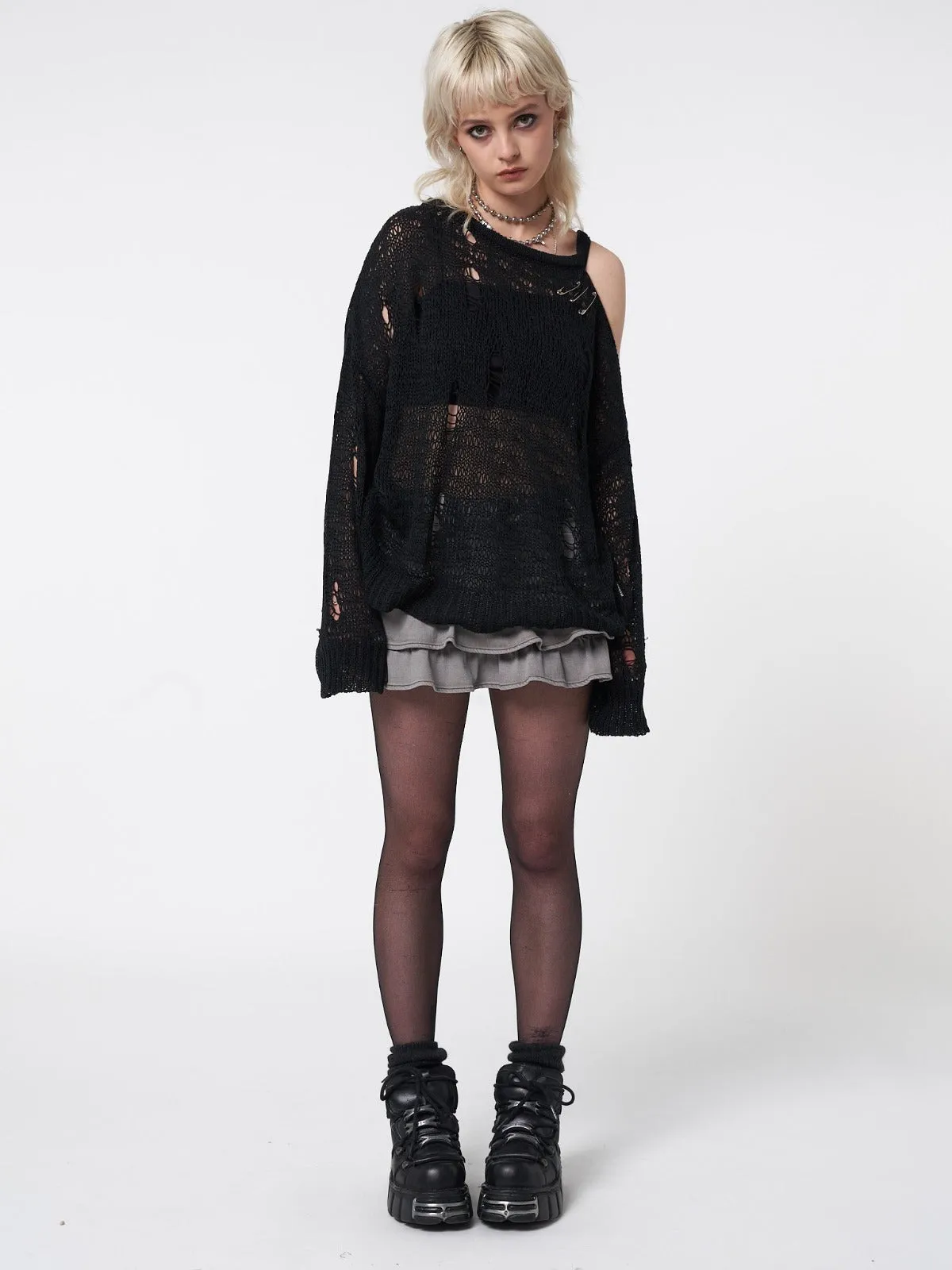 April Distressed Cut Out Net Knit Jumper