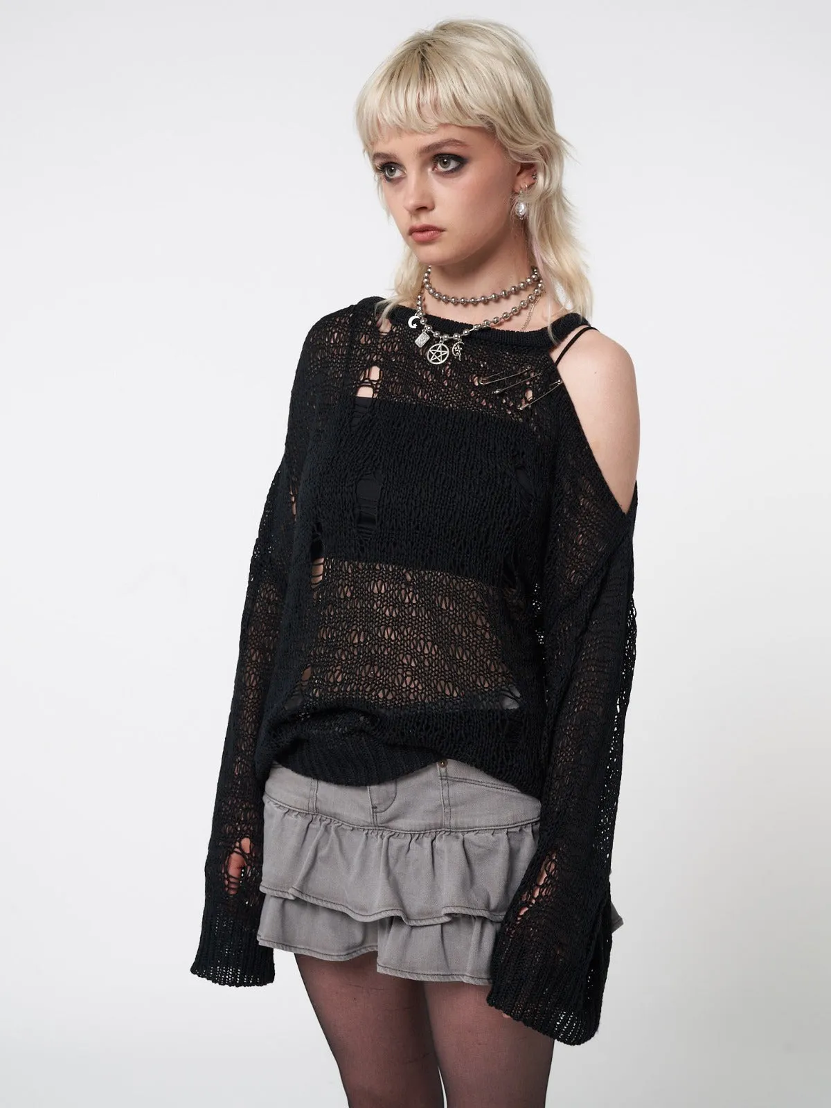 April Distressed Cut Out Net Knit Jumper