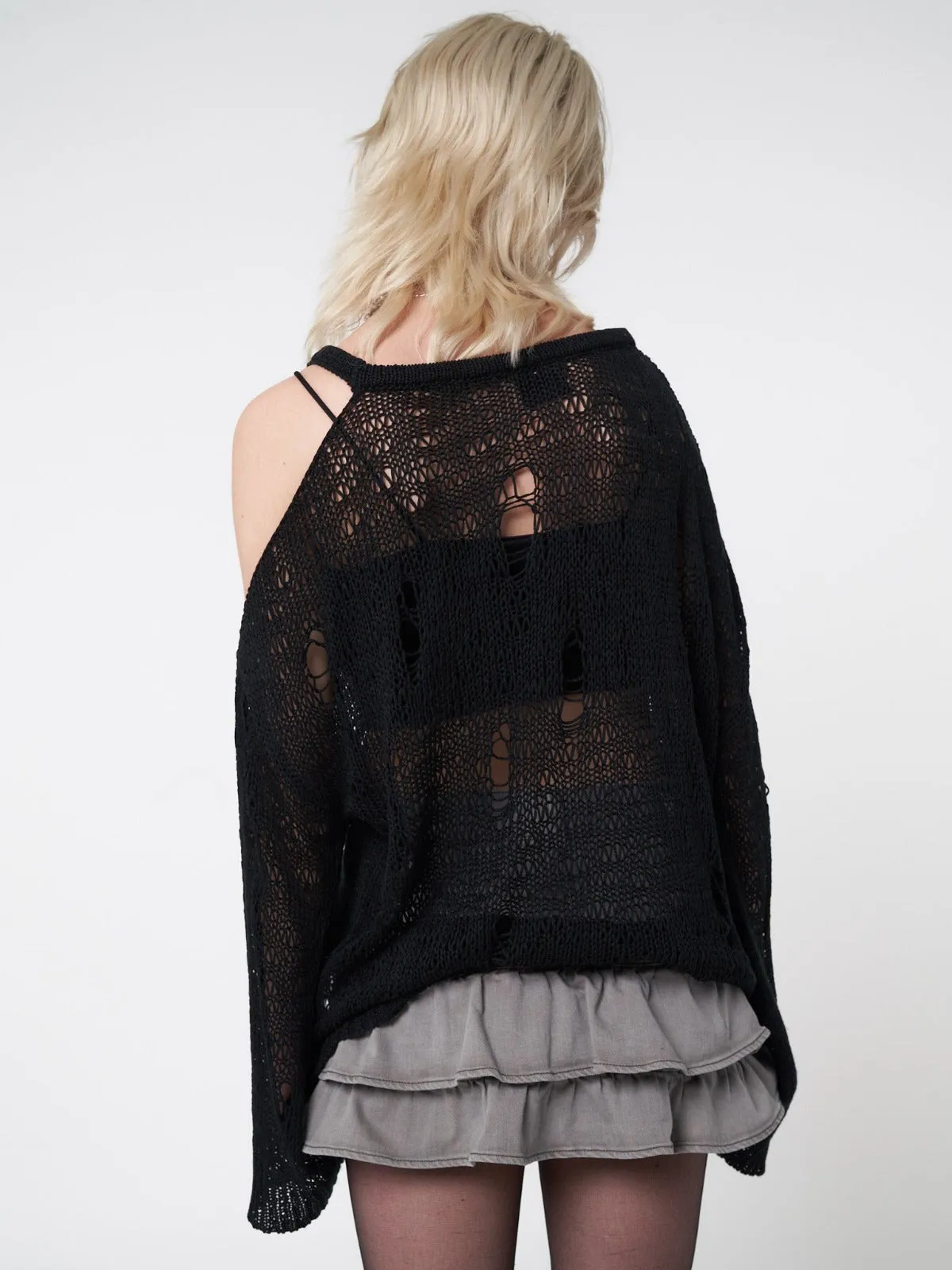 April Distressed Cut Out Net Knit Jumper