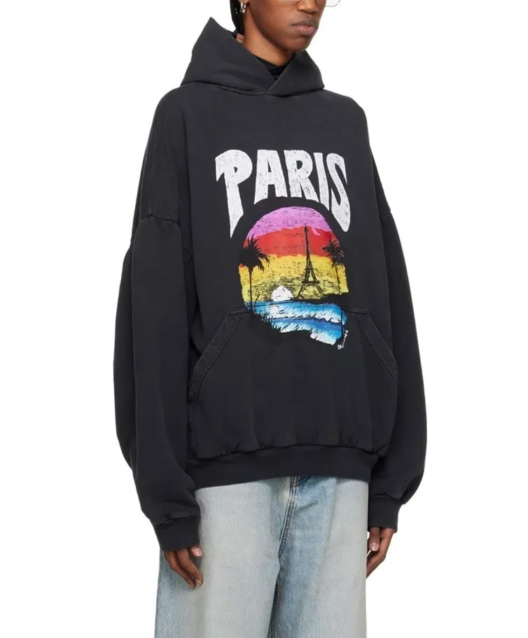 BALENCIAGA  |Paris Tropical Round Hoodie Oversized in White/pink