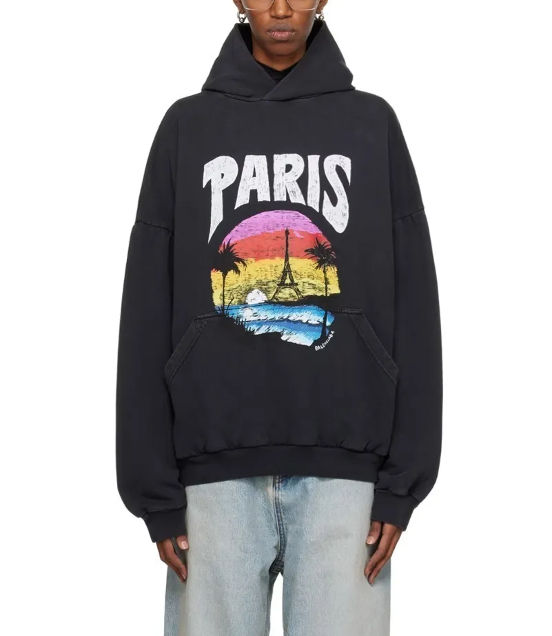 BALENCIAGA  |Paris Tropical Round Hoodie Oversized in White/pink