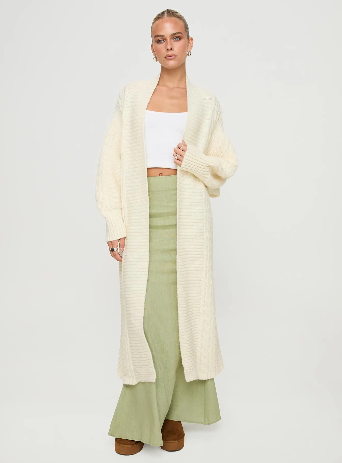 Beasley Longline Cable Cardigan Cream