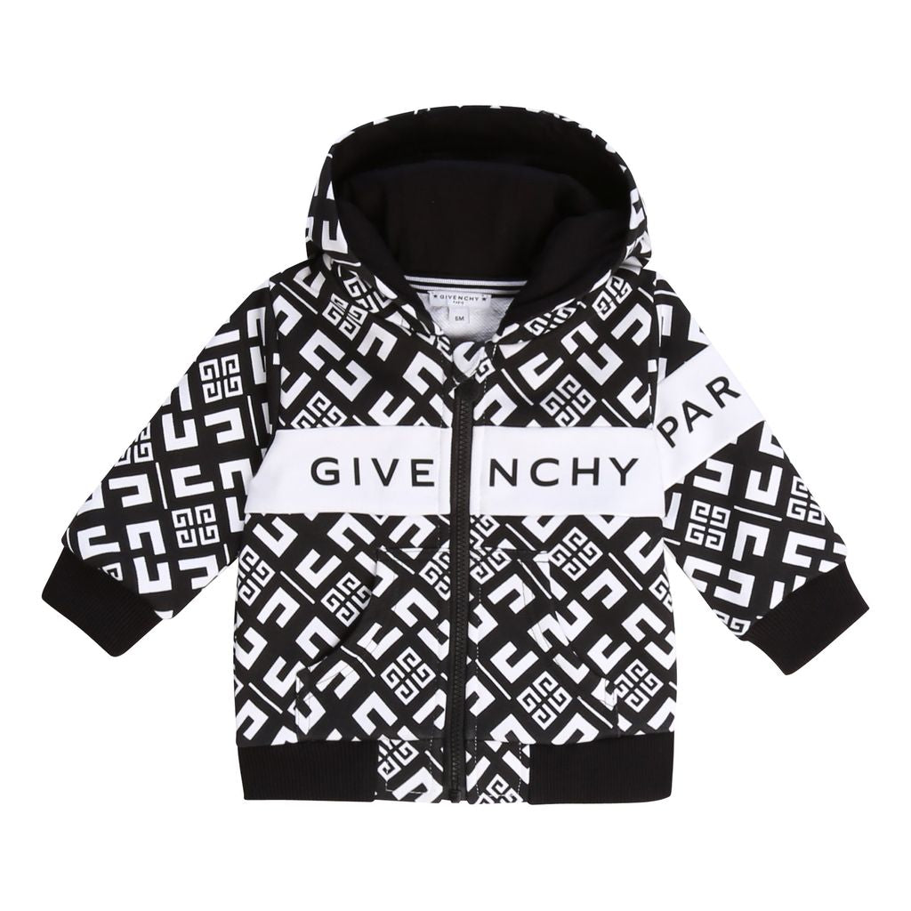 Black & White Geo Logo Hooded Cardigan