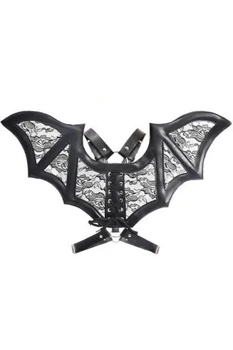 Black/Black Faux Leather & Lace Wing Harness