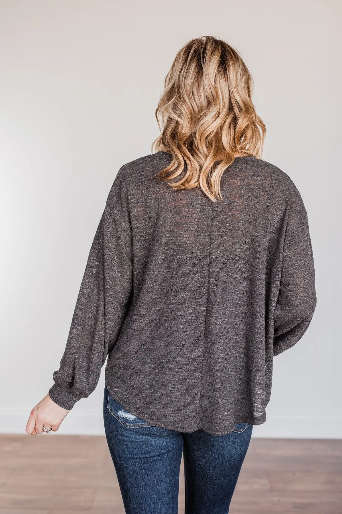 Breaking The Rules High-Low Long Sleeve Top- Charcoal