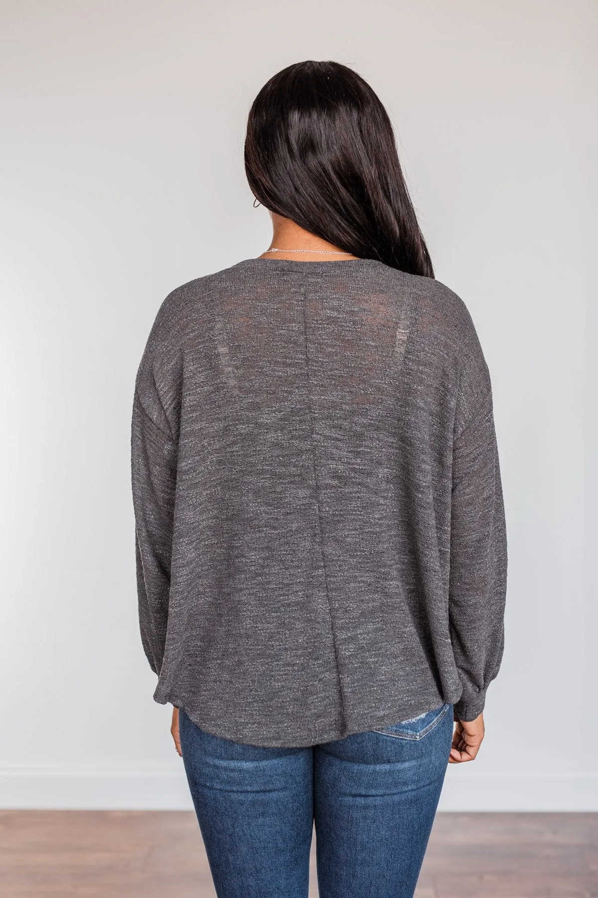 Breaking The Rules High-Low Long Sleeve Top- Charcoal