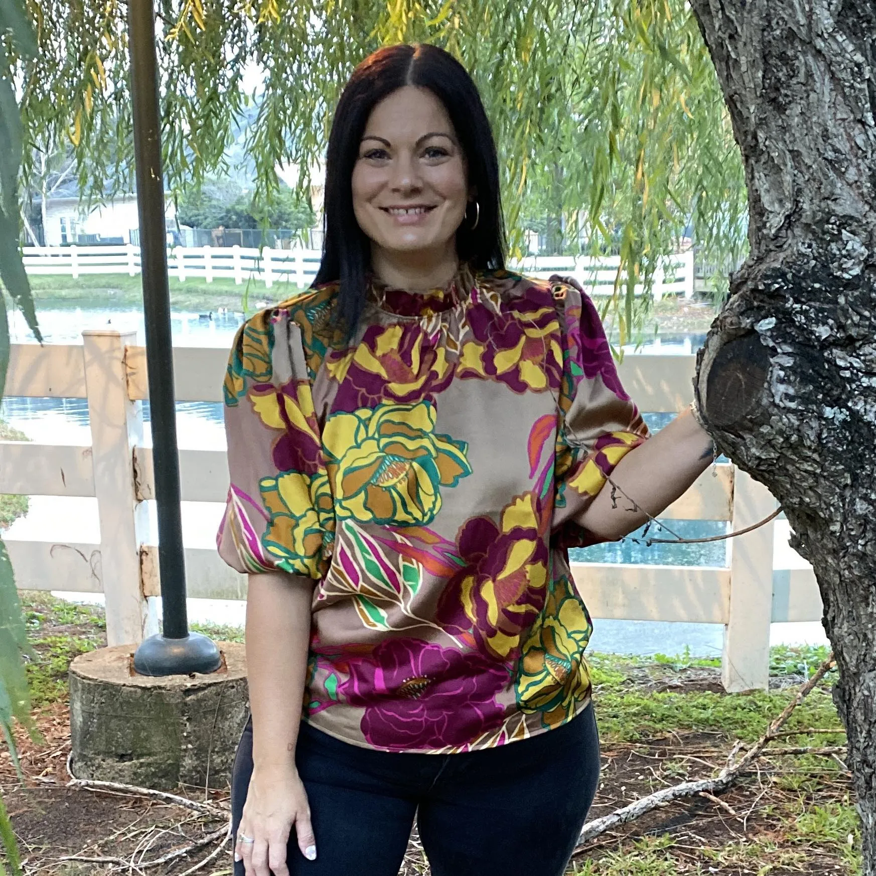 Burgundy Floral High Neck Top