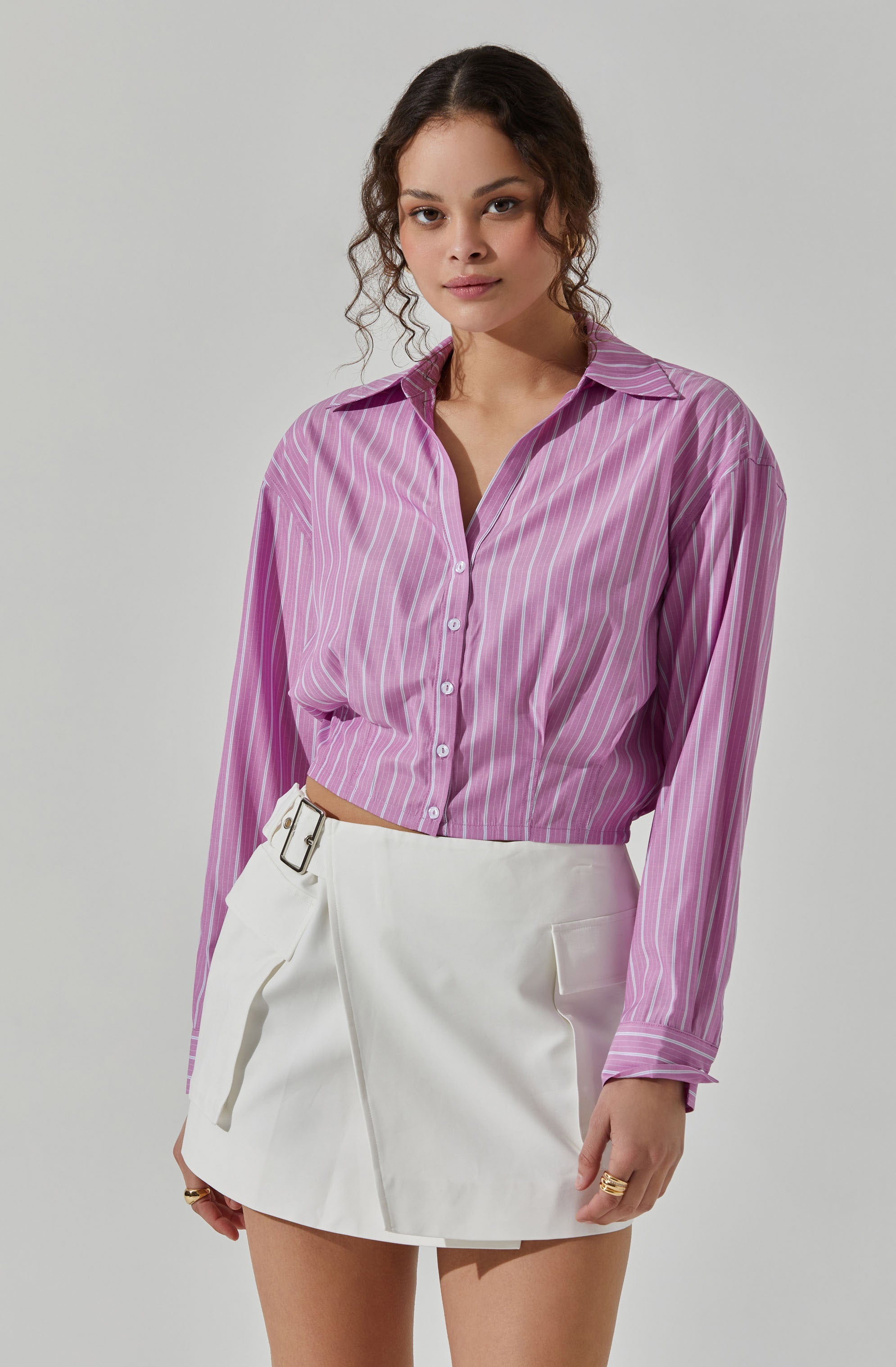 Cropped Pinstripe Collared Top