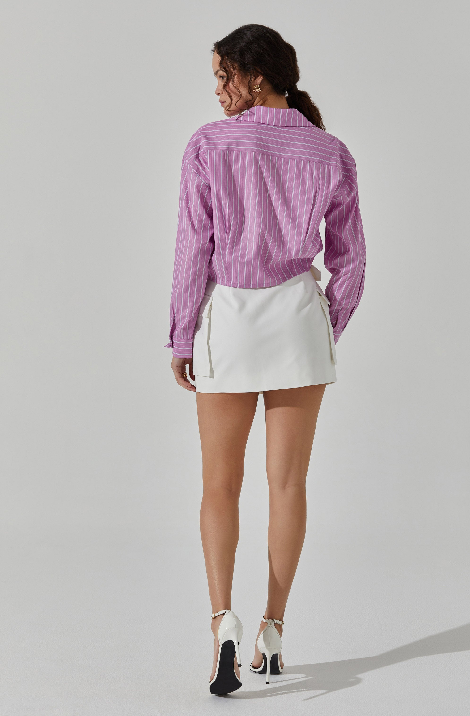 Cropped Pinstripe Collared Top