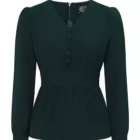 Dark Green Long Sleeve Blouse Top