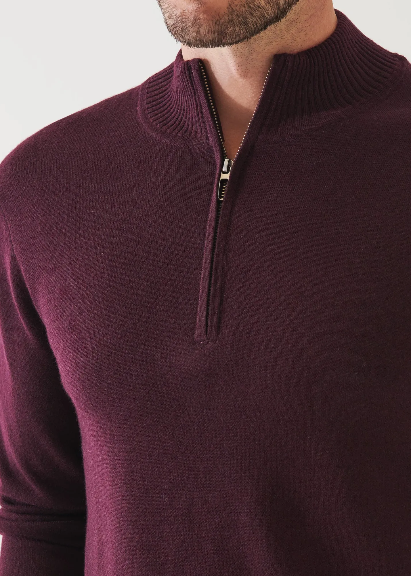 DOUBLE-FACE QUARTER ZIP MOCK NECK