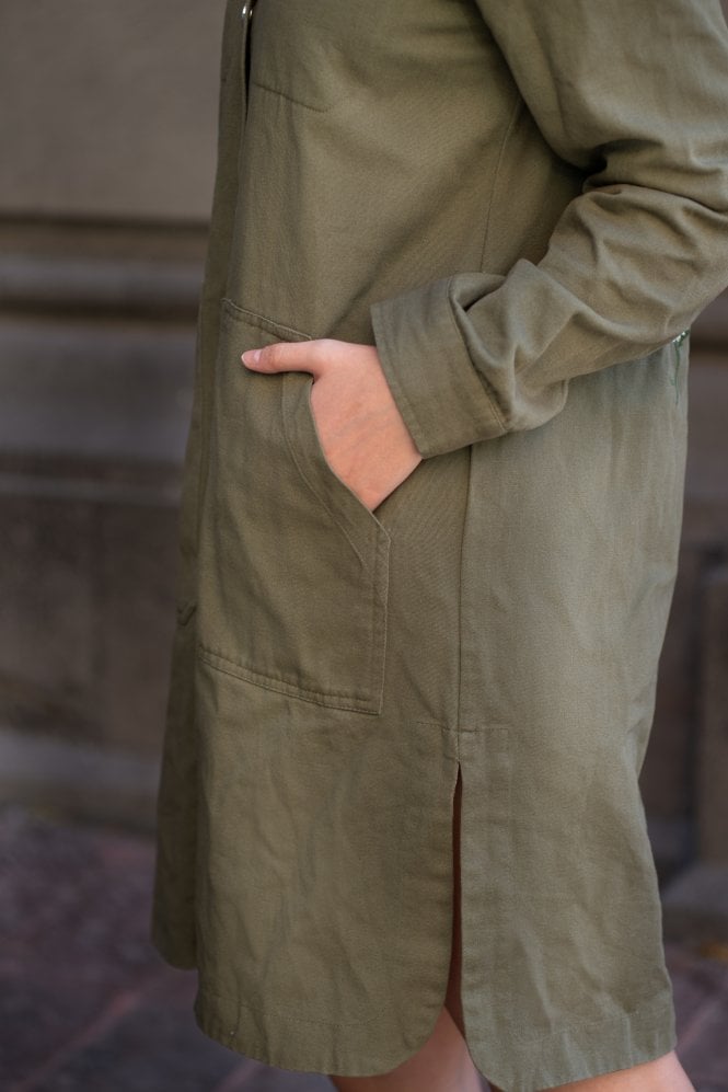 Double Second Khaki Wash Shacket With Embroidery Back