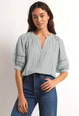 Elliot Lace Inset Top-Sea Spray