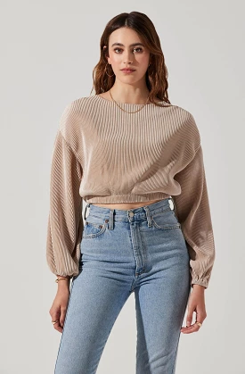 Emlyn Plisse Open Back Long Sleeve Top