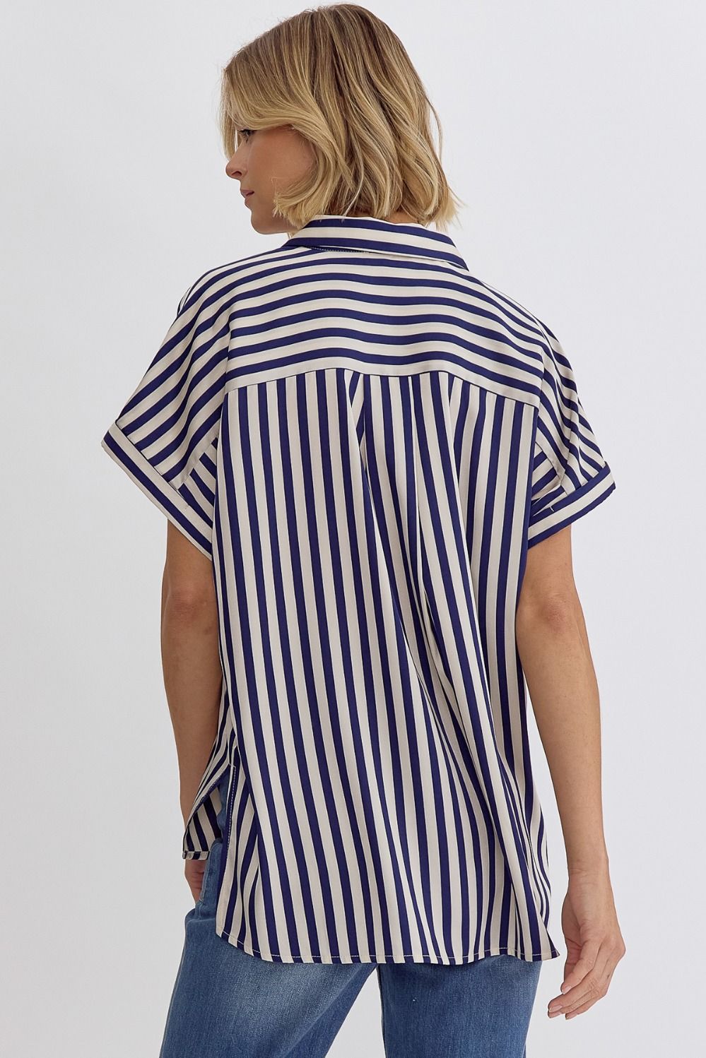 Entro Striped Collared Button Up Top