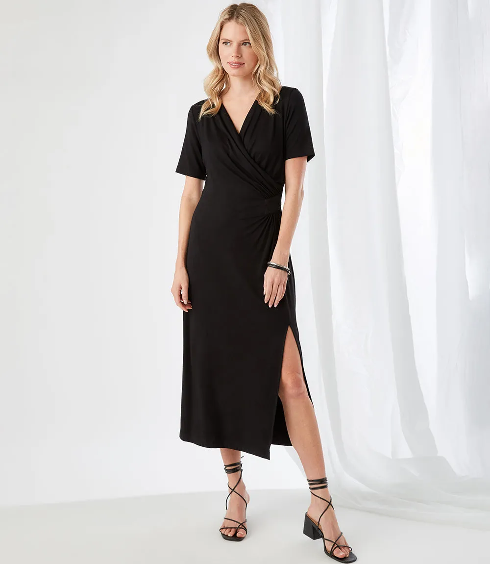 Faux Wrap Midi Dress