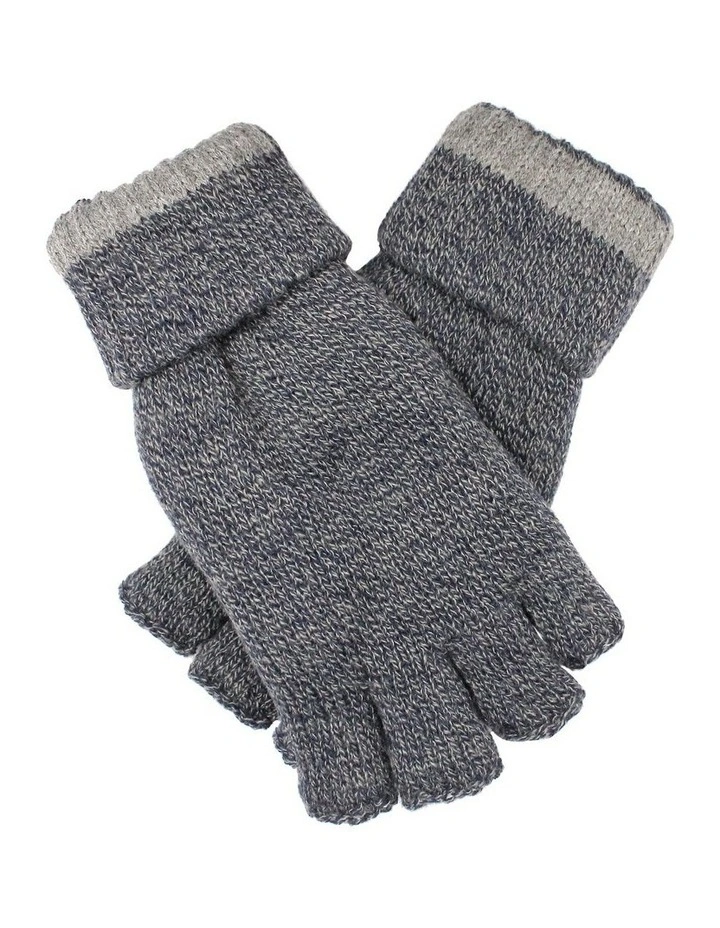 Fingerless Knit Gloves in Navy Marle