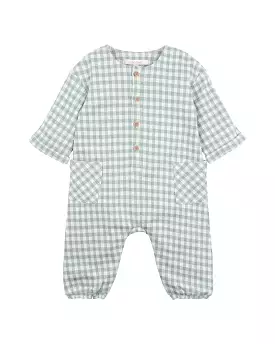 Fox & Finch Bug Green Check Romper