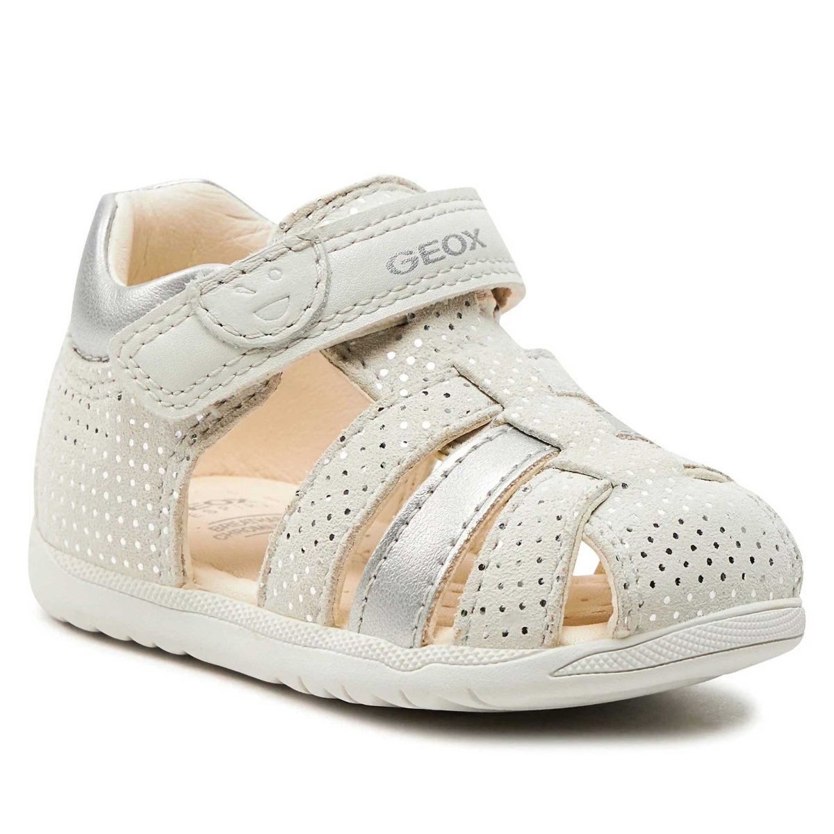 Geox Toddler's Maccia White/Leather Silver (Sizes 21-25)