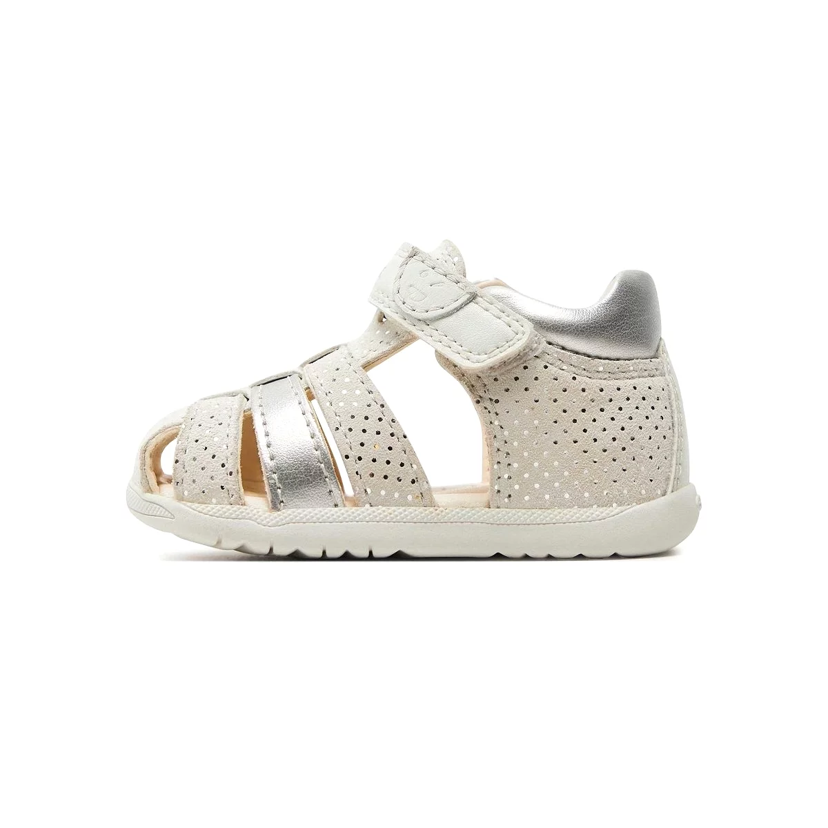 Geox Toddler's Maccia White/Leather Silver (Sizes 21-25)