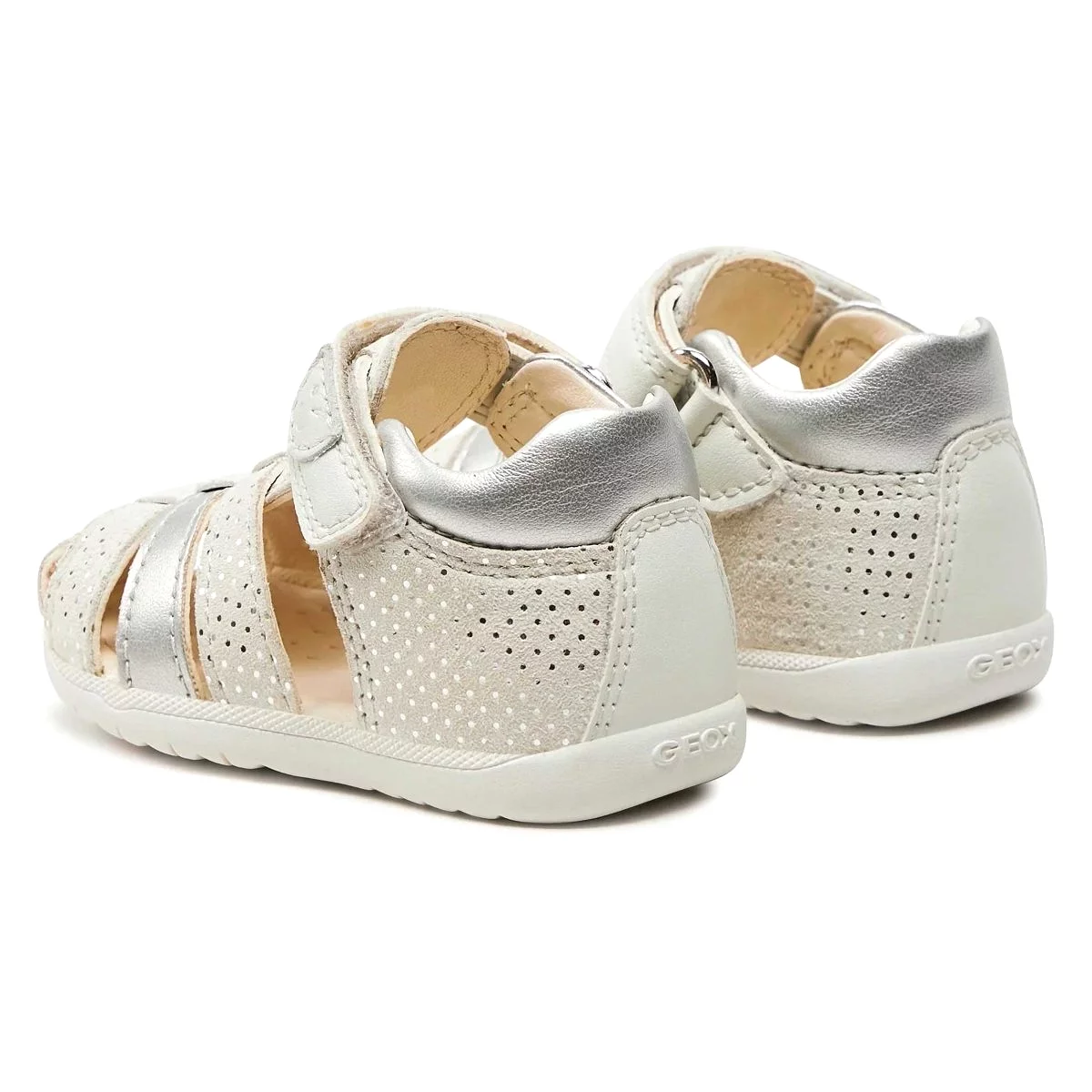 Geox Toddler's Maccia White/Leather Silver (Sizes 21-25)