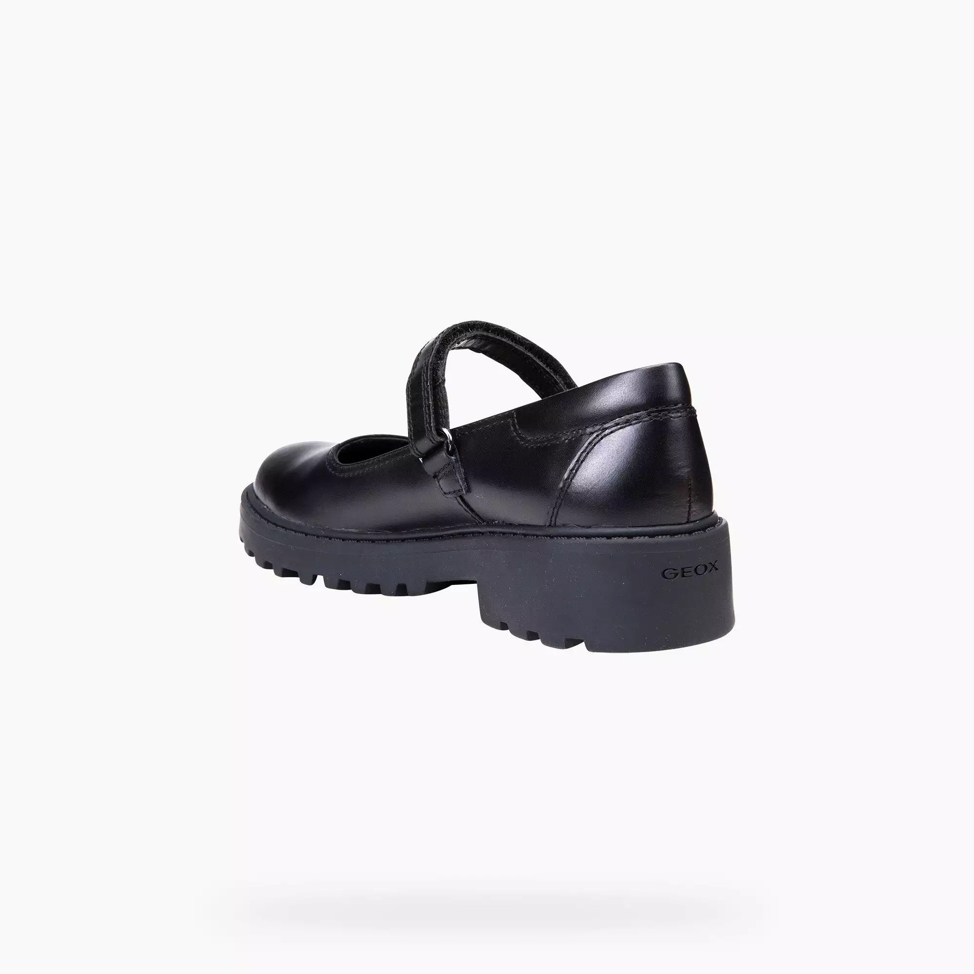 Girls Geox Black Leather Mary Jane School Shoes J Casey Breathable