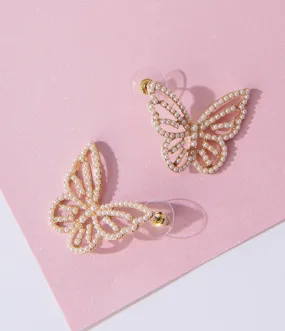 Gold & Faux Pearl Butterfly Cutout Earrings