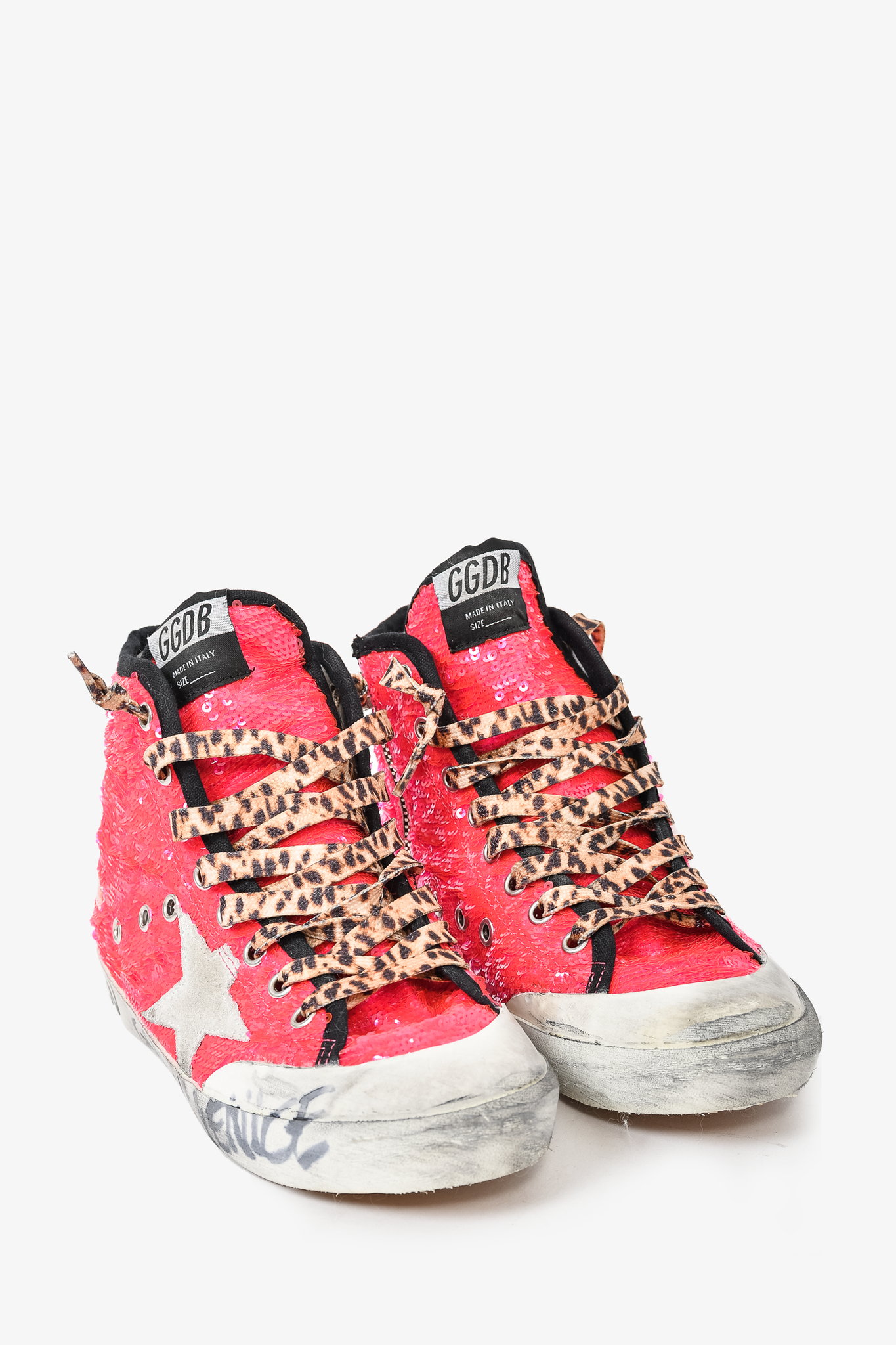 Golden Goose Hot Pink Sequin Cheetah Print Sneakers Size 35