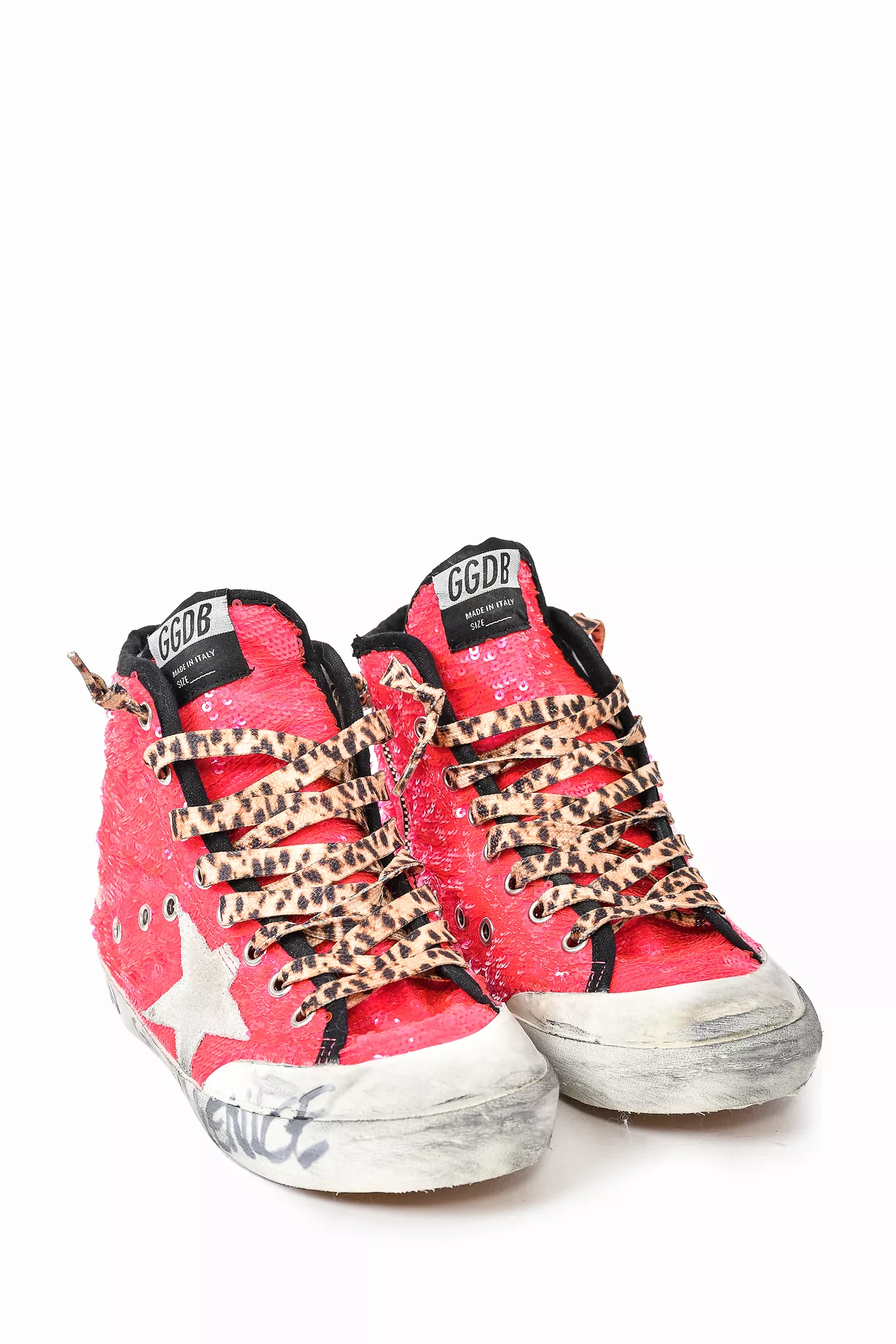 Golden Goose Hot Pink Sequin Cheetah Print Sneakers Size 35