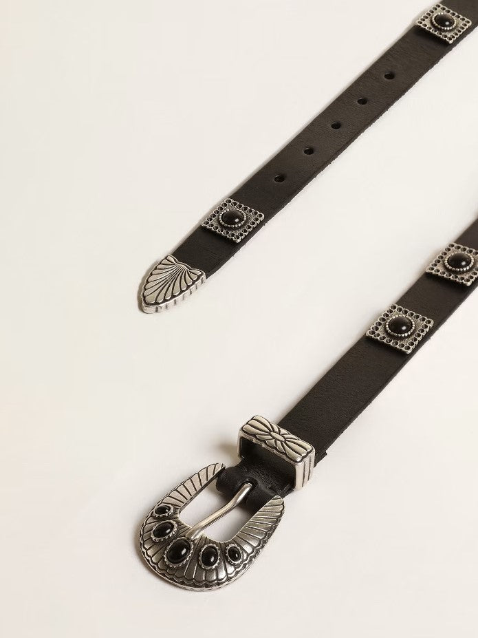 GOLDEN GOOSE Shell Belt in Black Leather