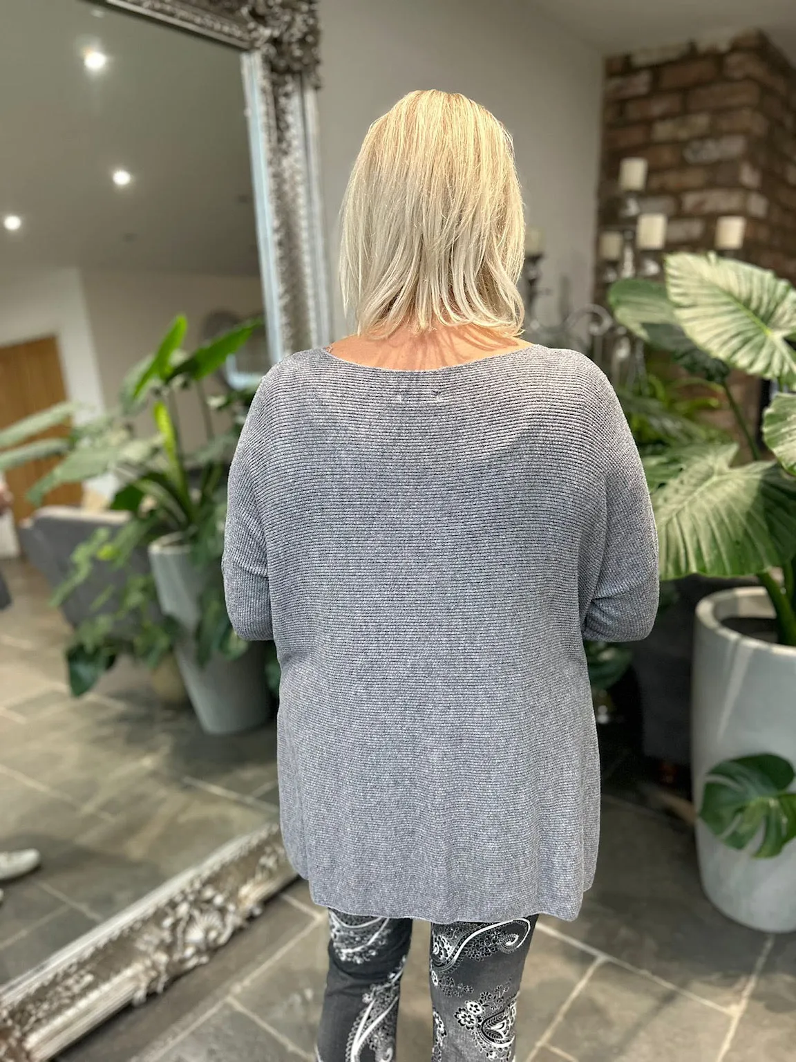 Grey Ribbed Knit Top Fifi