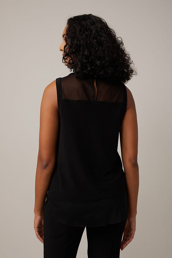 Joseph Ribkoff Mesh Detail Sleeveless Black Top - 221219