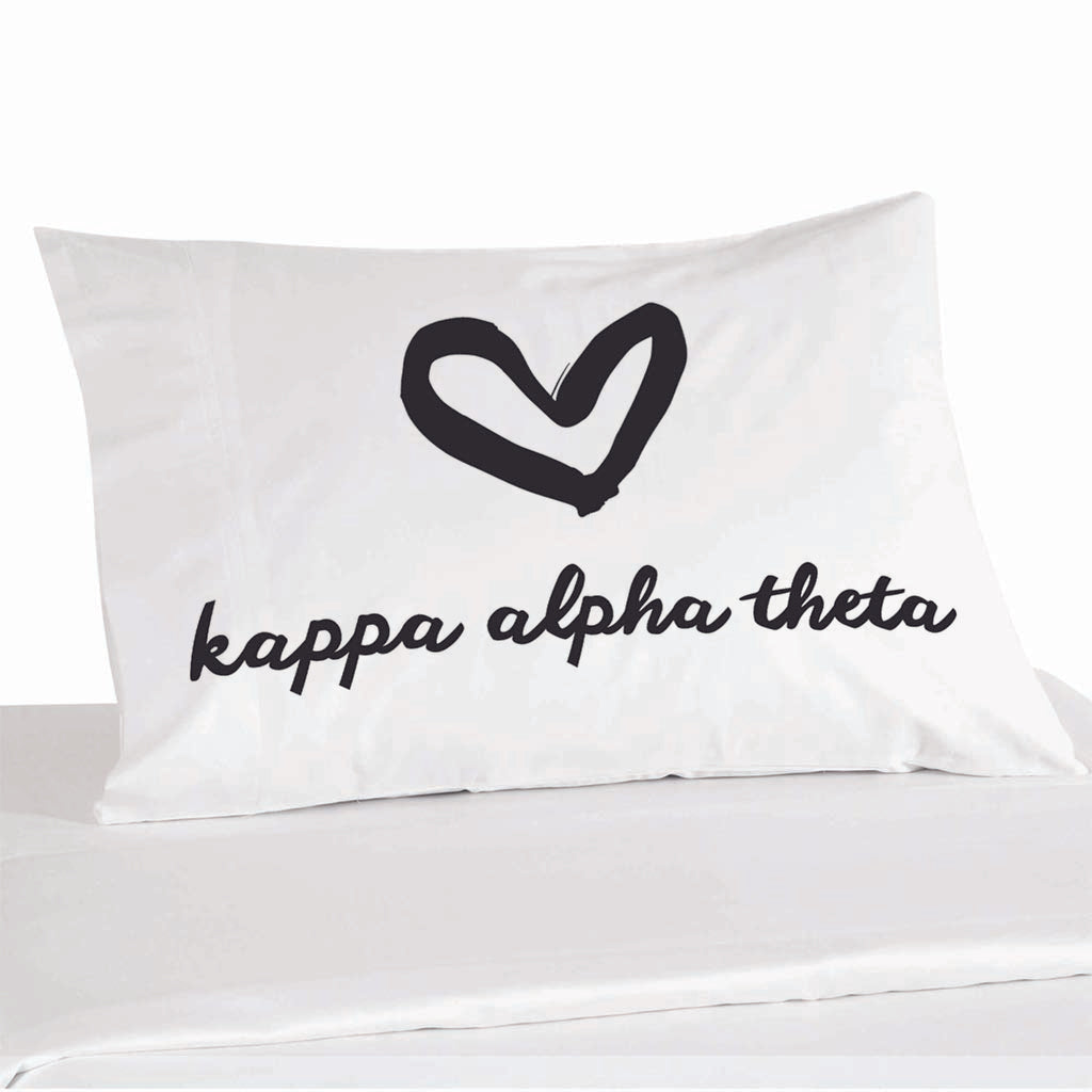 Kappa Alpha Theta Sorority Name with Heart Design on Printed Pillowcase