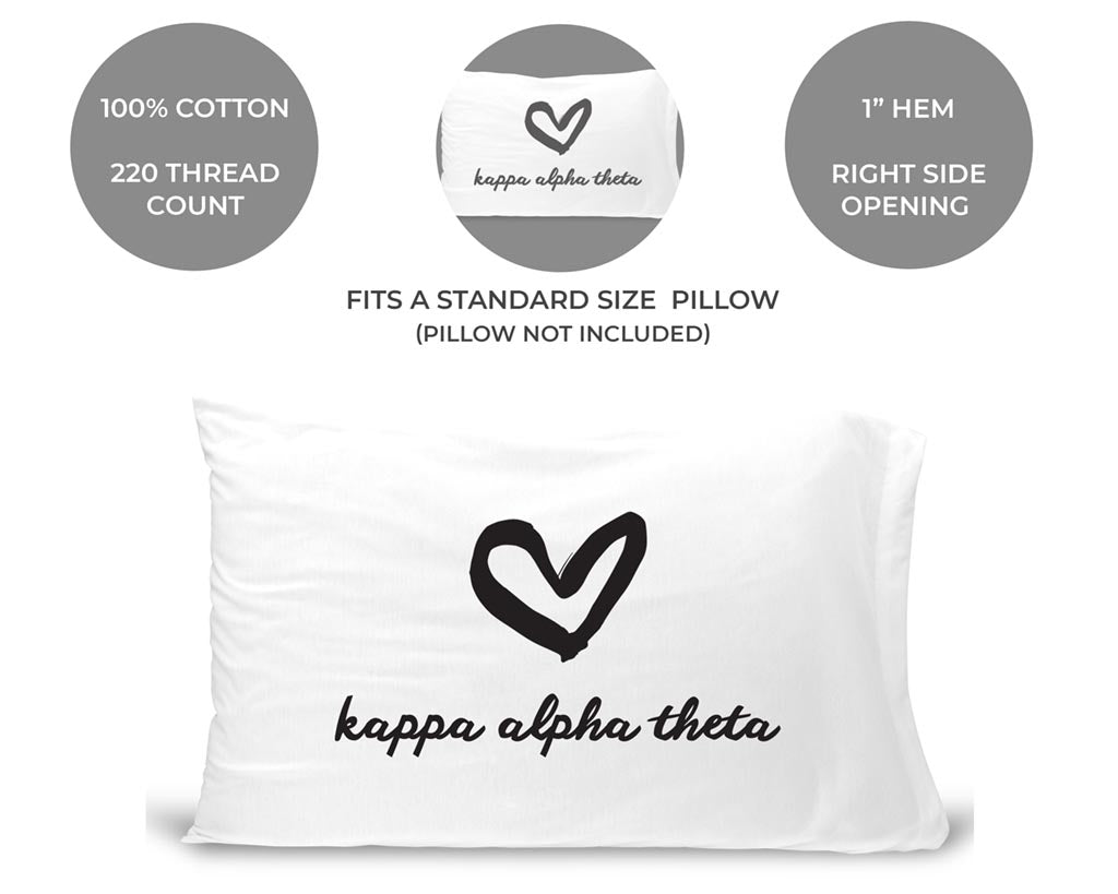 Kappa Alpha Theta Sorority Name with Heart Design on Printed Pillowcase