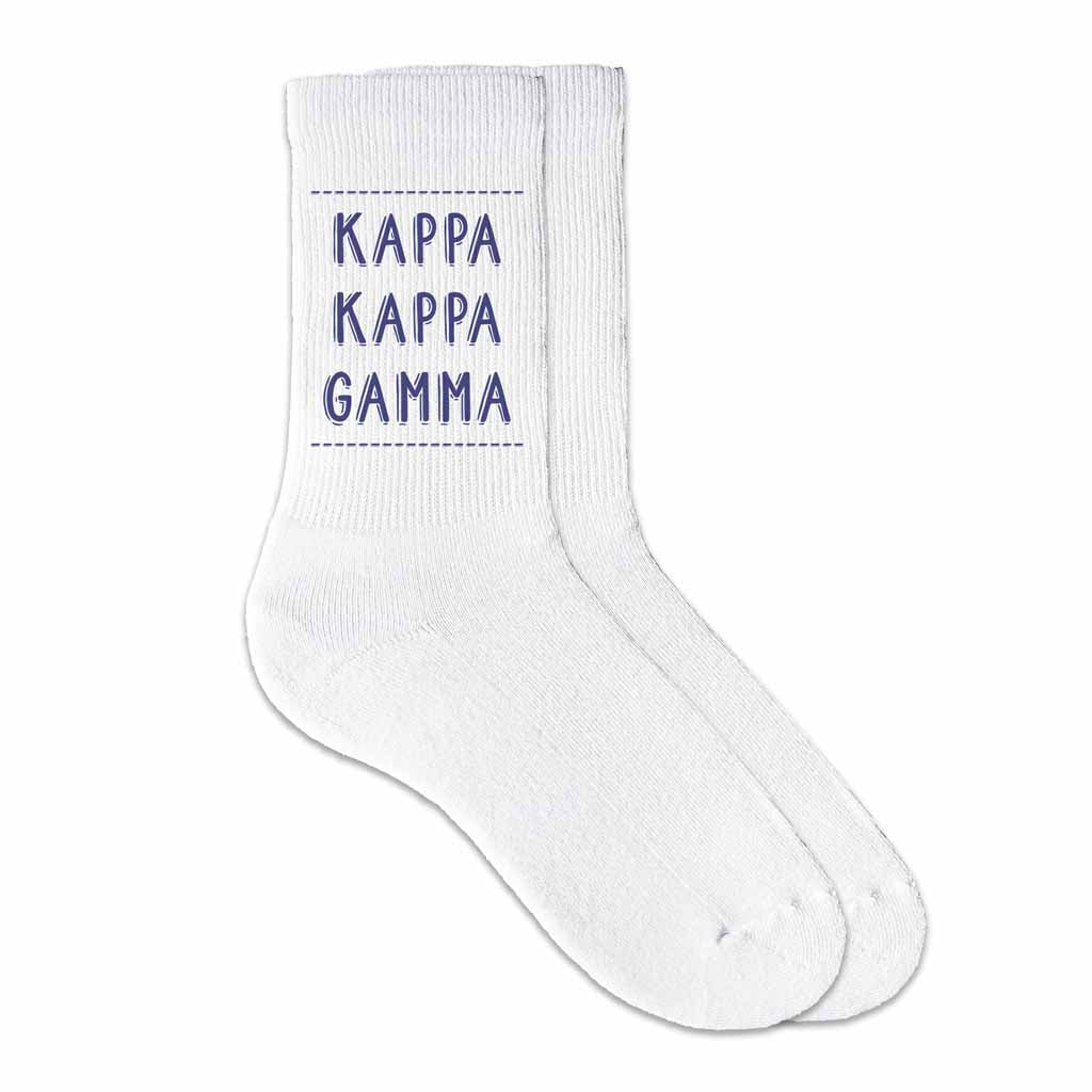 Kappa Kappa Gamma Crew Socks with Kappa Kappa Gamma Name in Sorority Colors