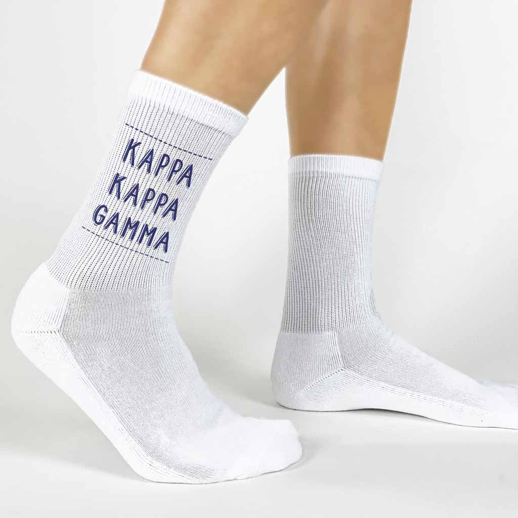 Kappa Kappa Gamma Crew Socks with Kappa Kappa Gamma Name in Sorority Colors