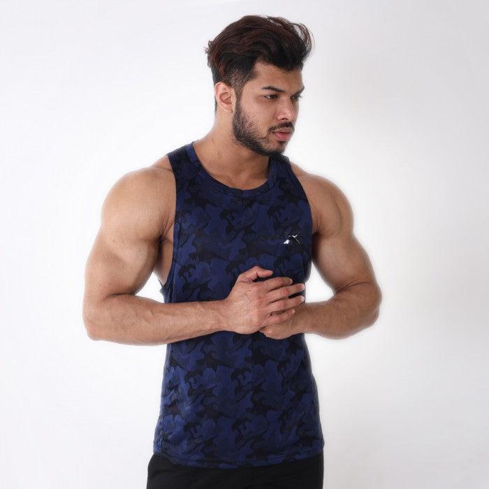 Midnight Blue Camo Tank- Deep Arm Hole- Sale